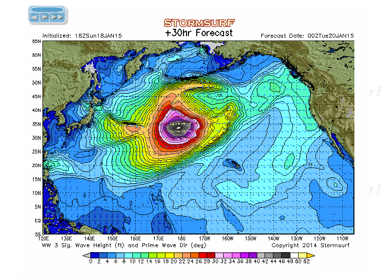 Complex low pressure system in the North Pacific. Jan. 20, 2015. Photo: StormSurf