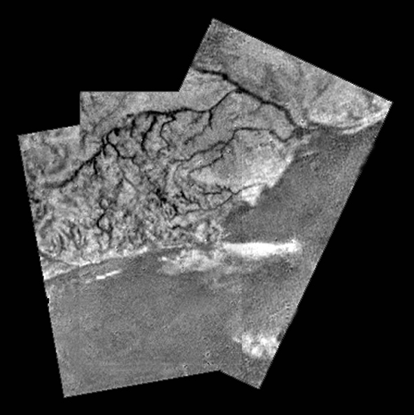 Coastlines on Titan. Are those waves? Credit: NASA