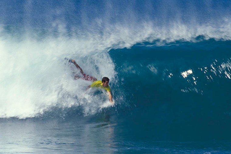 Rob Machado in a Pipeline bodysurf contest. 