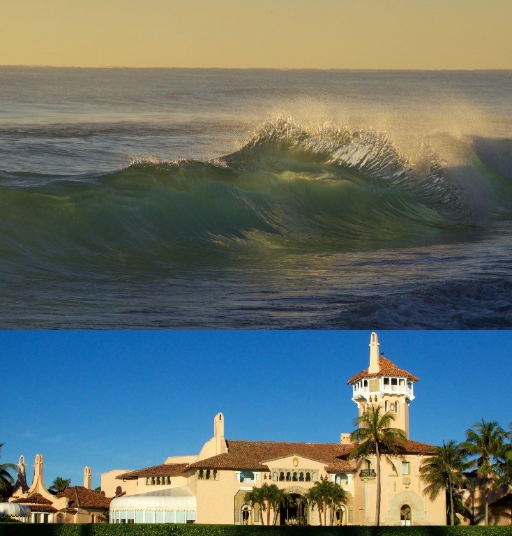 Palm Beach, Florida. In front of Mara-Lago "The Winter House." Donnie should bodysurf...would probably do him a bit of good.